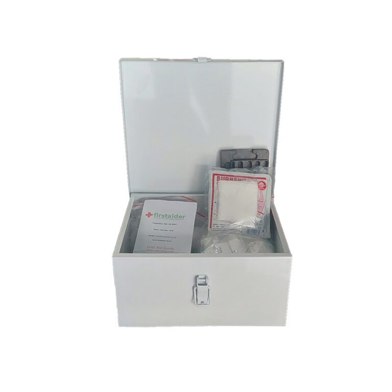 Regulation 3 first aid kit inside square metal box